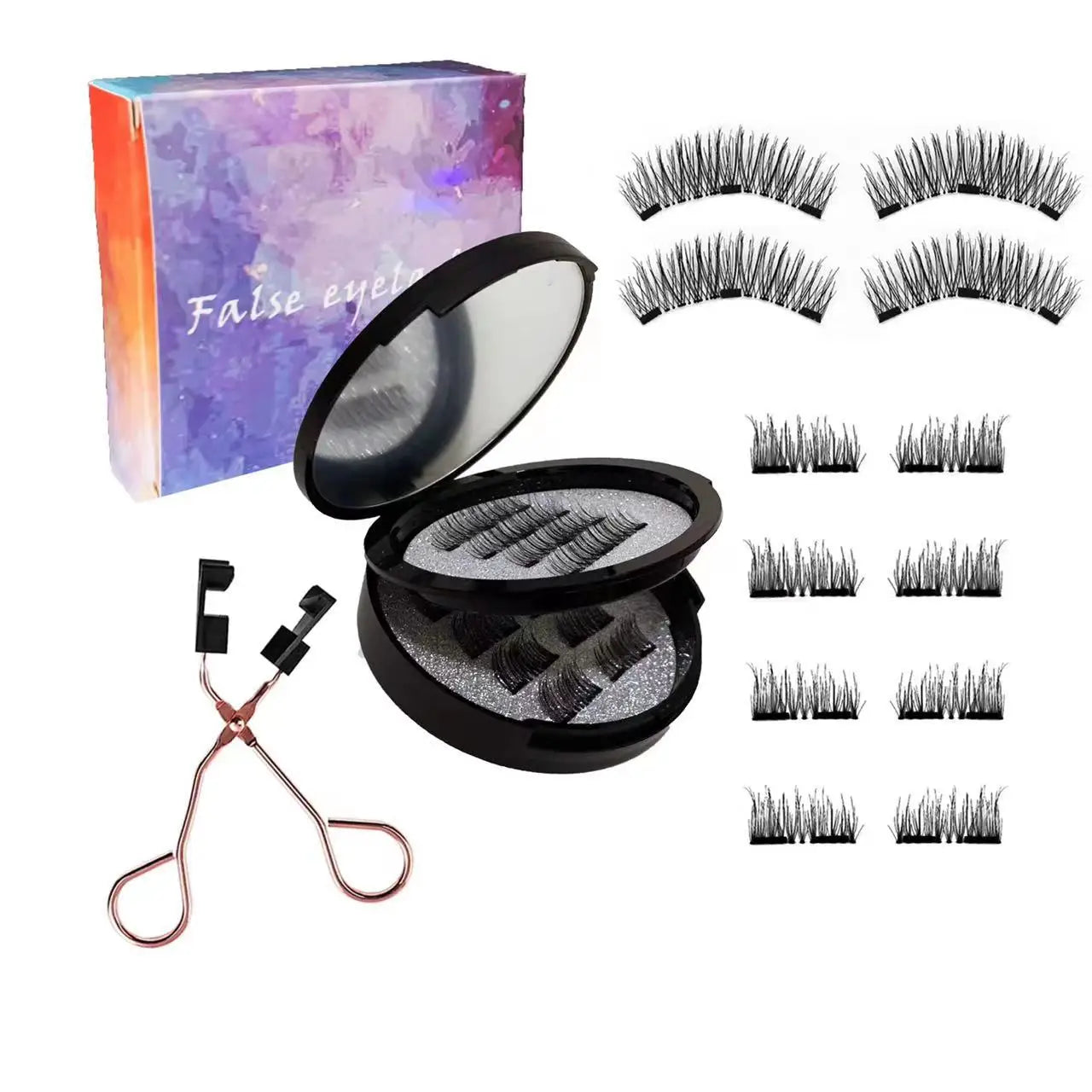 12PCS Magnetic False Eyelashes – Half Lashes Set with Double Box, Mirror & Applicator, Reusable Beauty Makeup