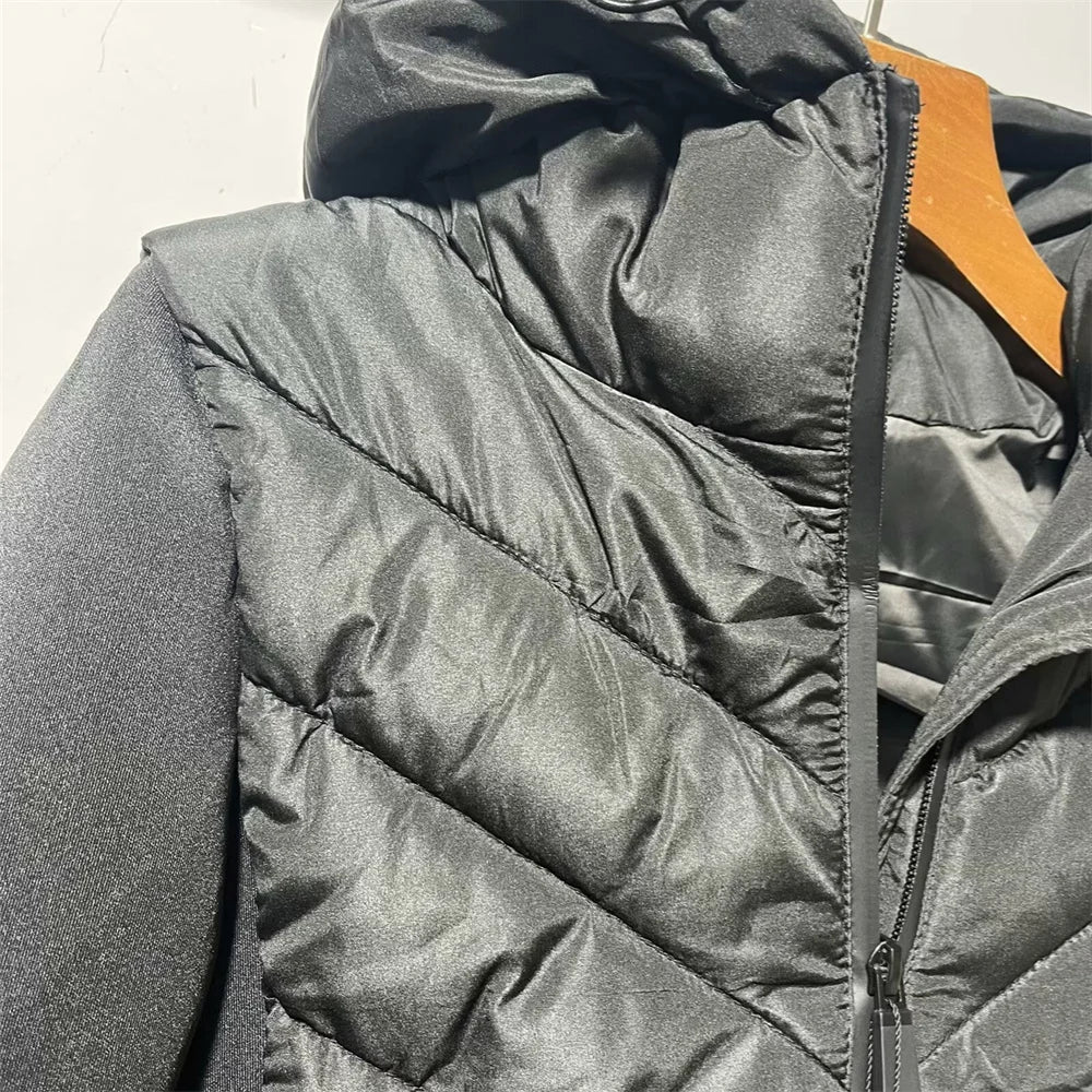 Taop&Za Women's Autumn Cotton Jacket – Fashionable Casual Long Sleeve Stand Collar Hooded Patchwork Coat