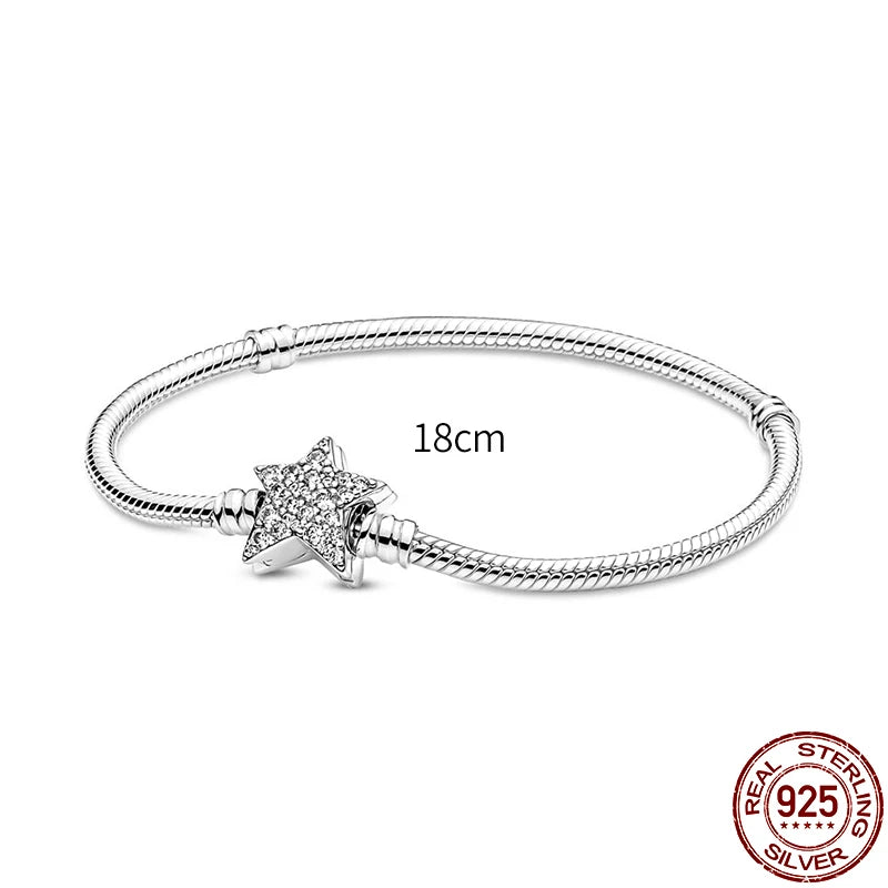 New 925 Sterling Silver Snake Chain Charm Bracelet – Fits Original 925 Pendant Charms & Beads, Heart Bracelet Jewelry for Women