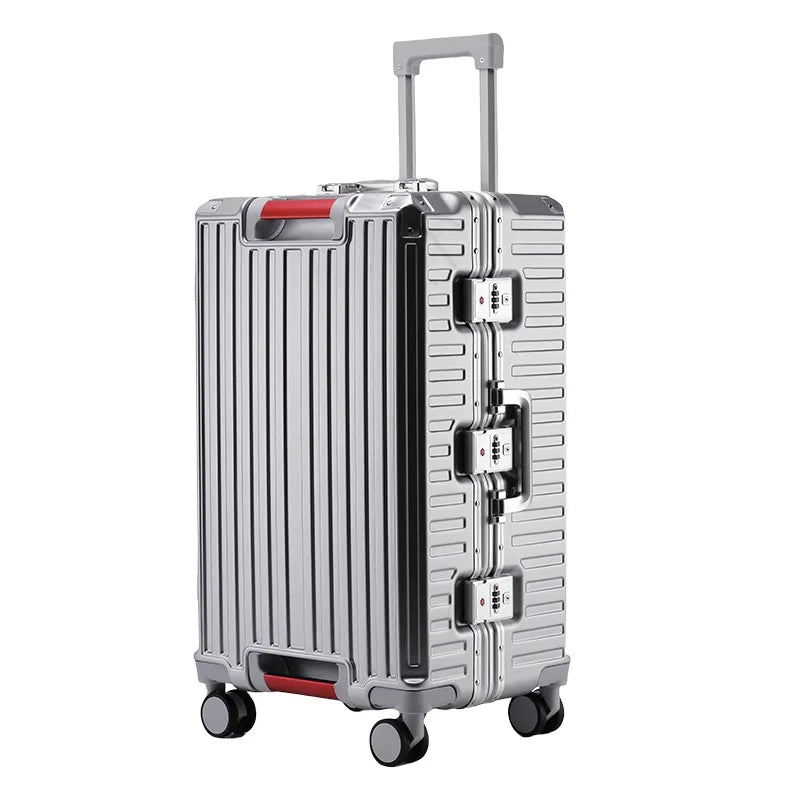 30-Inch Five-Wheel Aluminum Frame Suitcase — Multifunctional Cabin Luggage with Password Lock, USB Port & Cup Holder