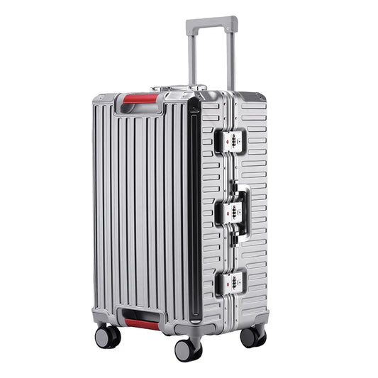 30-Inch Five-Wheel Aluminum Frame Suitcase — Multifunctional Cabin Luggage with Password Lock, USB Port & Cup Holder