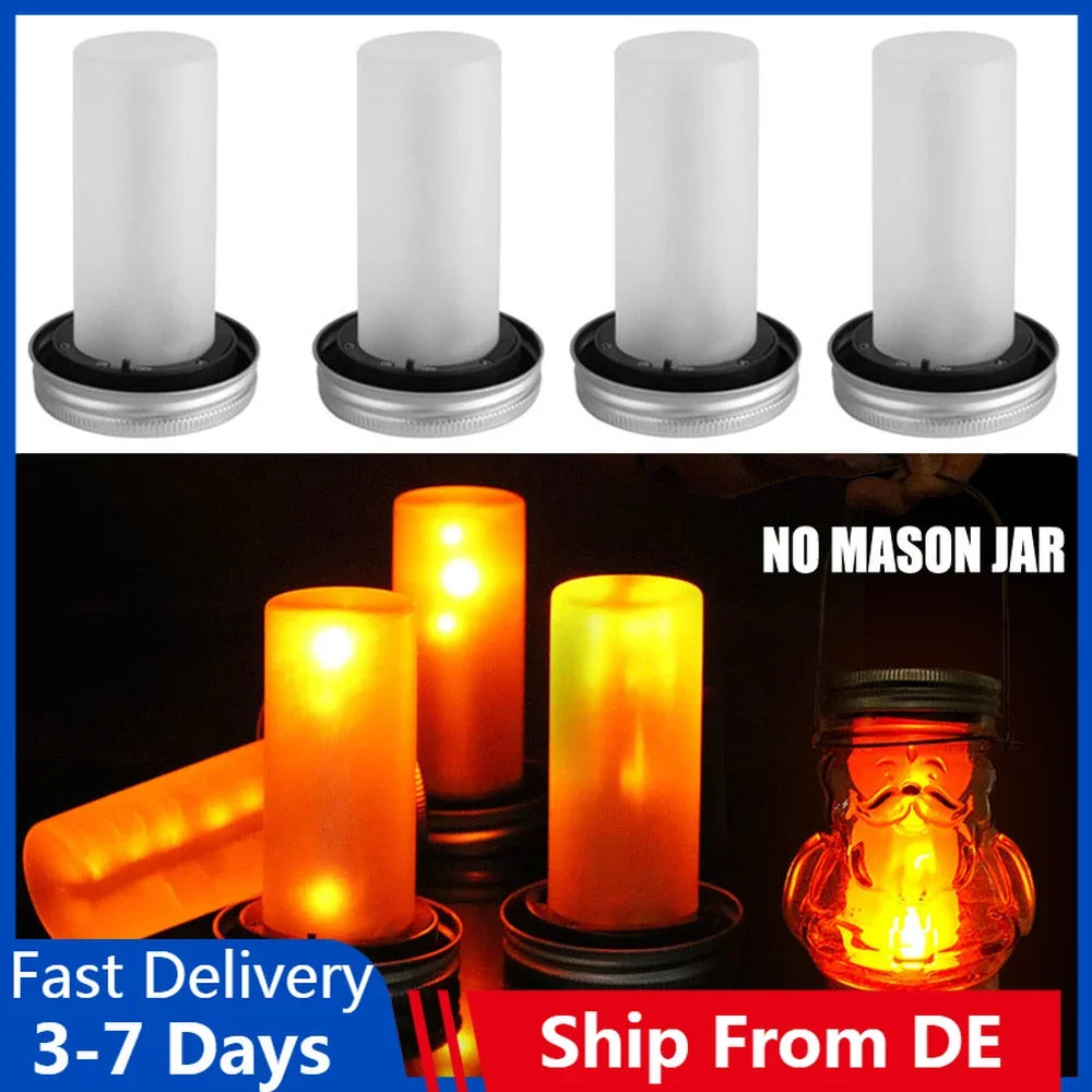 Solar LED Mason Jar Lights – Warm Torch Flame Lantern for Outdoor & Indoor Christmas, Garden, and Street Decoration