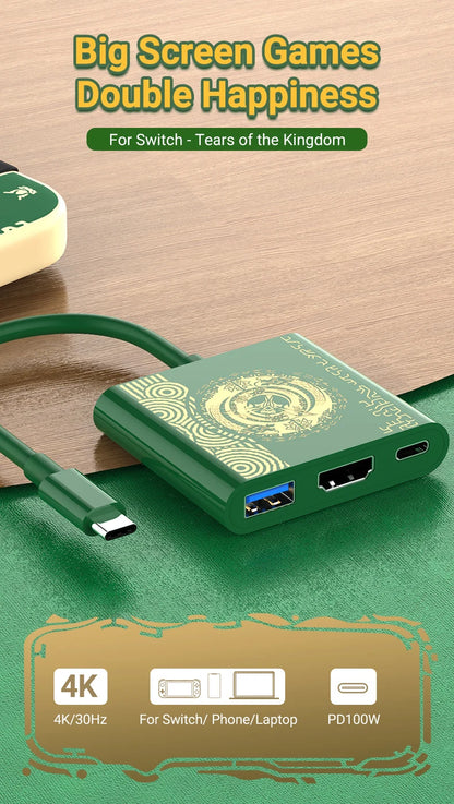 4K Switch TV Docking Station — 3-in-1 USB-C Game Hub with USB 3.0, HDMI & 100W PD for Laptop, Nintendo Switch/Switch OLED, Mobile Phone