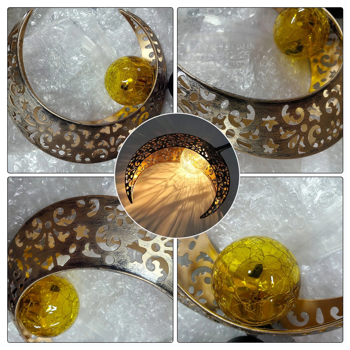 LED Solar Pathway Light - Metal Moon Stake Lawn Light for Outdoor Patio, Courtyard & Halloween Decoration