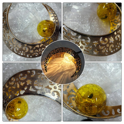 LED Solar Pathway Light - Metal Moon Stake Lawn Light for Outdoor Patio, Courtyard & Halloween Decoration