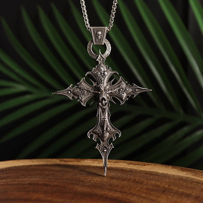 Gothic Crucifixion Skull Cross Pendant Necklace – Catholic Prayer Jewelry for Men & Women, Punk Trendy Accessory