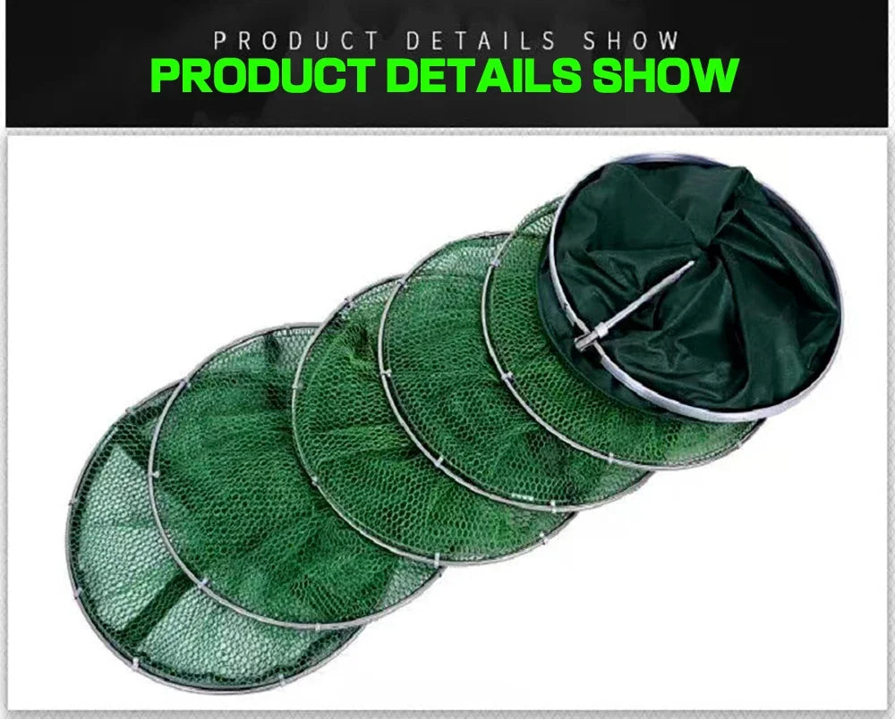 Folding Fishing Net 1.7m-3m – Large Shrimp, Carp & Crab Trap Creel for Surfcasting Accessories