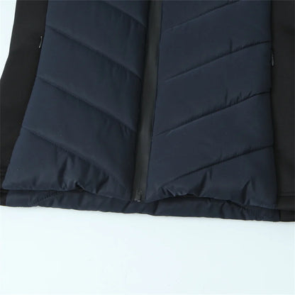 Taop&Za Women's Autumn Cotton Jacket – Fashionable Casual Long Sleeve Stand Collar Hooded Patchwork Coat