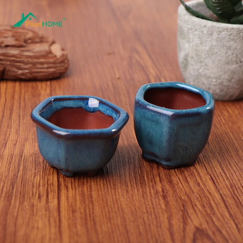 Mini Chinese Style Ceramic Bonsai Pot – Breathable Succulent Planter with Drainage Holes for Home