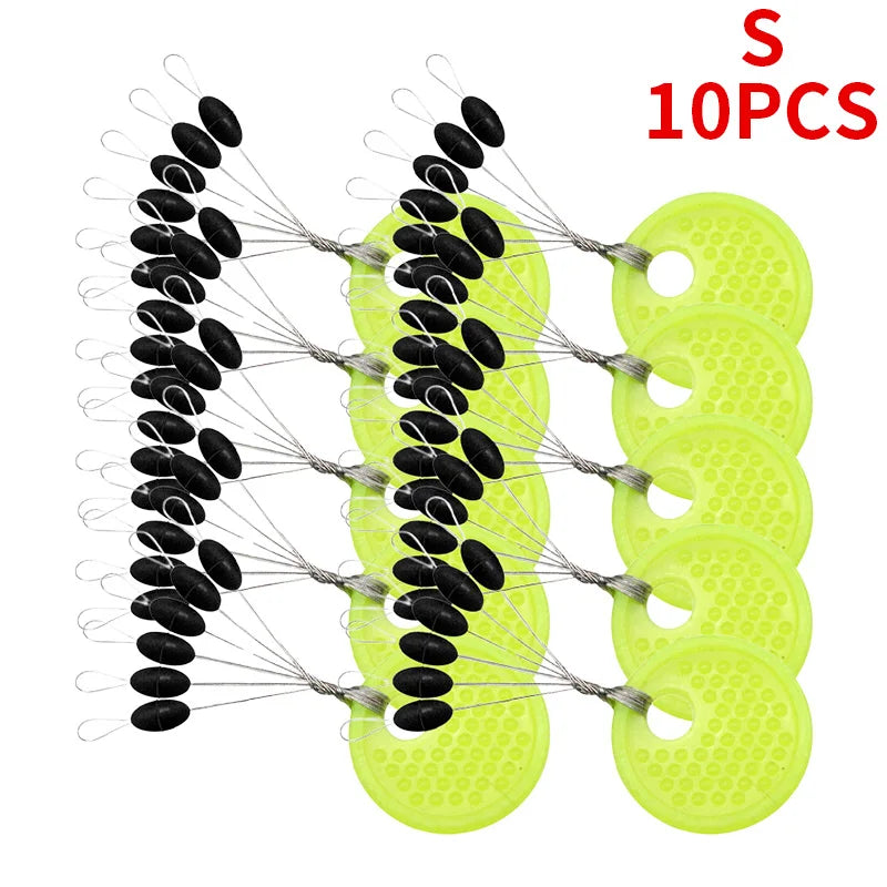60pcs Rubber Space Bean Fishing Stoppers – 10-Group Oval Float Stopper Set for Carp & Fly Fishing