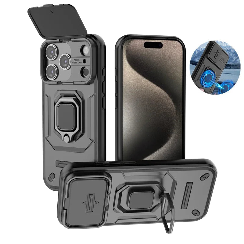 Armor iPhone 17 Pro Max Case – Slide Camera Protection with Ring Holder Cover