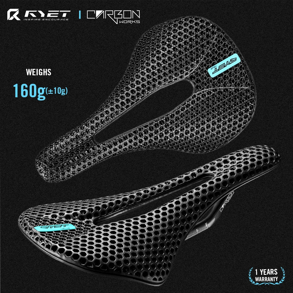 RYET 3D Printed Carbon Bike Saddle — 140/142mm Super Light EVA Road & MTB Racing Seat Cushion