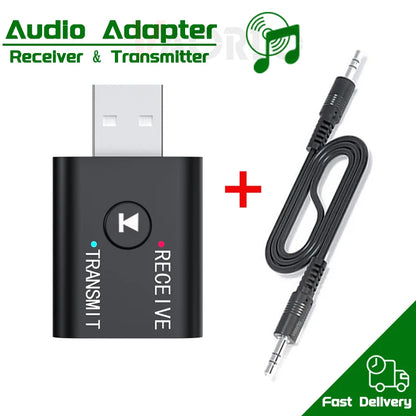 Bluetooth 5.0 Audio Transmitter Receiver – 3.5mm AUX, RCA, USB Stereo Wireless Adapter for TV, Car, Speaker & Headphones