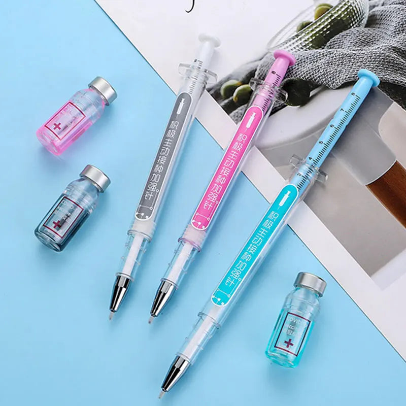 Syringe Gel Pen – Simulation Injection Syringe Shape, Black Ballpoint Signature Pen, Vaccine Pen Design