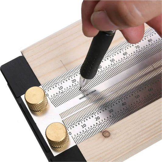 High-Precision T-Type Hole Ruler | Stainless Steel Woodworking Scribing Mark Line Gauge Measuring Tool