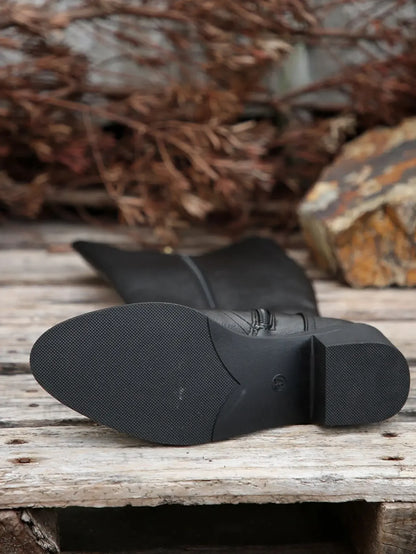 Women’s Winter High-Top Knight Boots – Side Zipper & Belt Buckle, Pointed Toe, PU Material with Cotton Lining