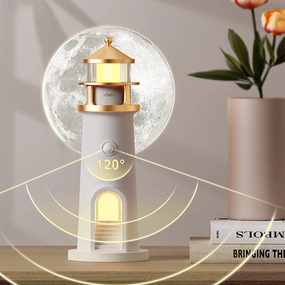 Moon Lamp Projection Night Light – Lighthouse Design with Bluetooth Music, Remote Control & Motion Sensor, Ambient Light for Xmas & Birthday Gift
