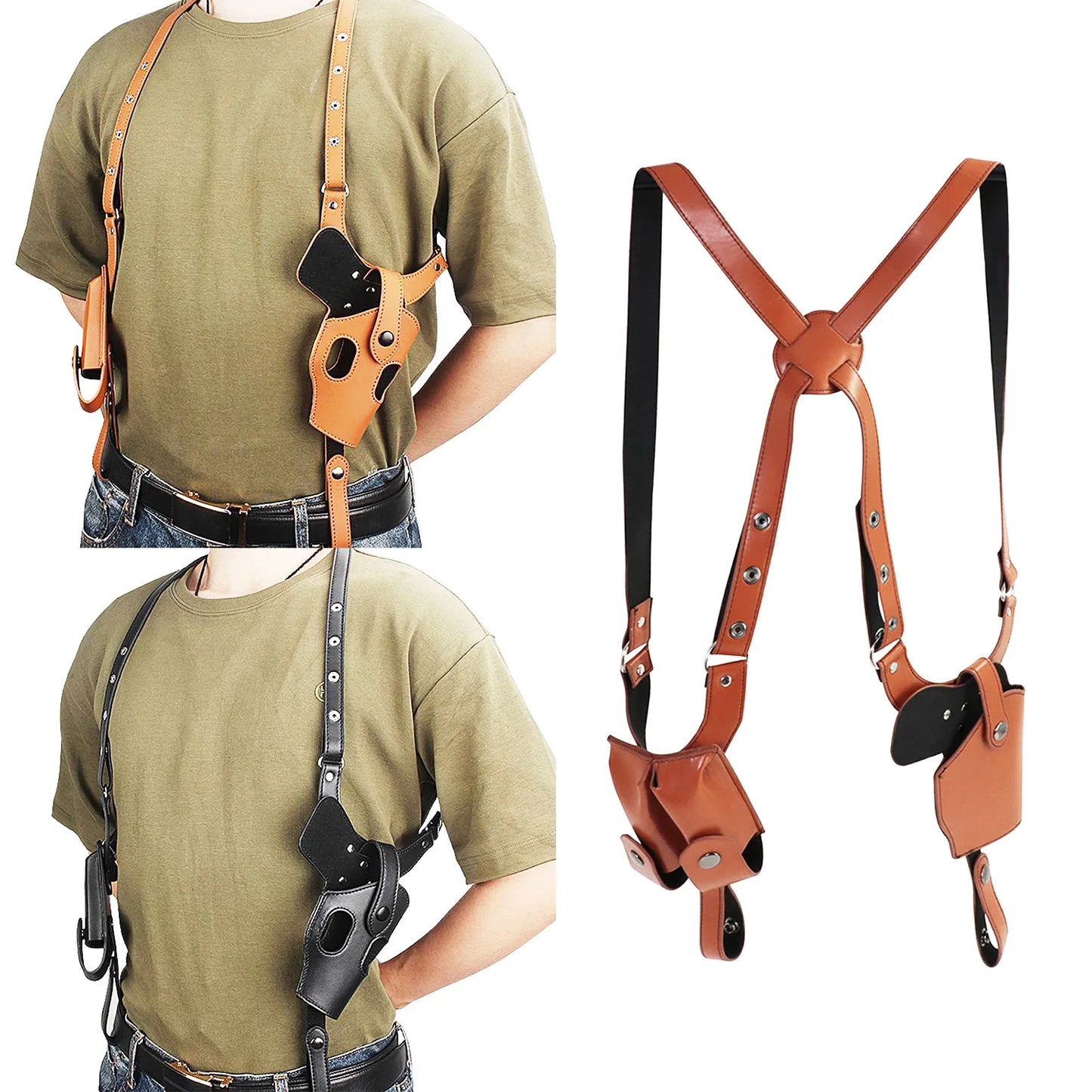 Tactical Stealth Pistol Holster - Double Magazine & Hidden Gun Pouches for Shoulder & Underarm Concealed Carry