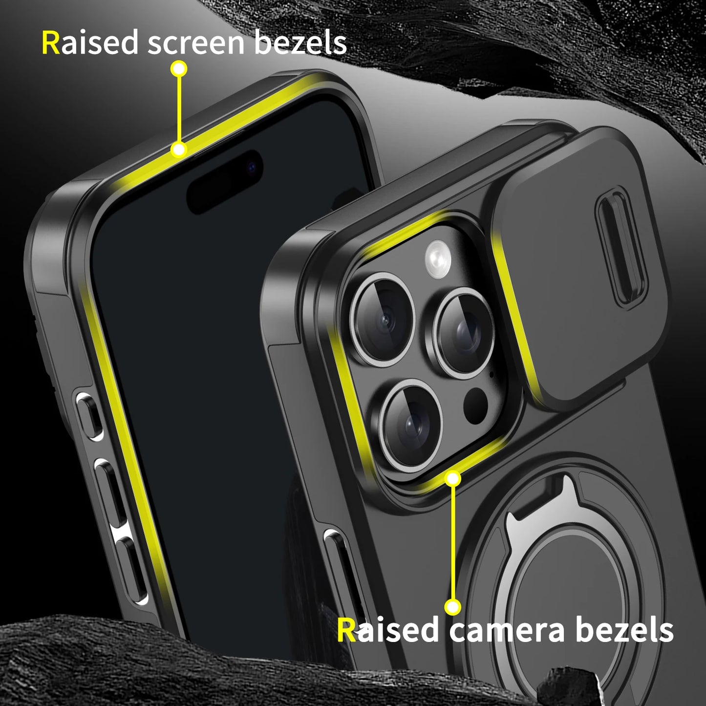 Luxury Rugged Armor Magnetic Case – Heavy Duty PC Cover with Slide Camera Protection for iPhone 16, 15, 14, 13, 12, 11 Pro Max Plus