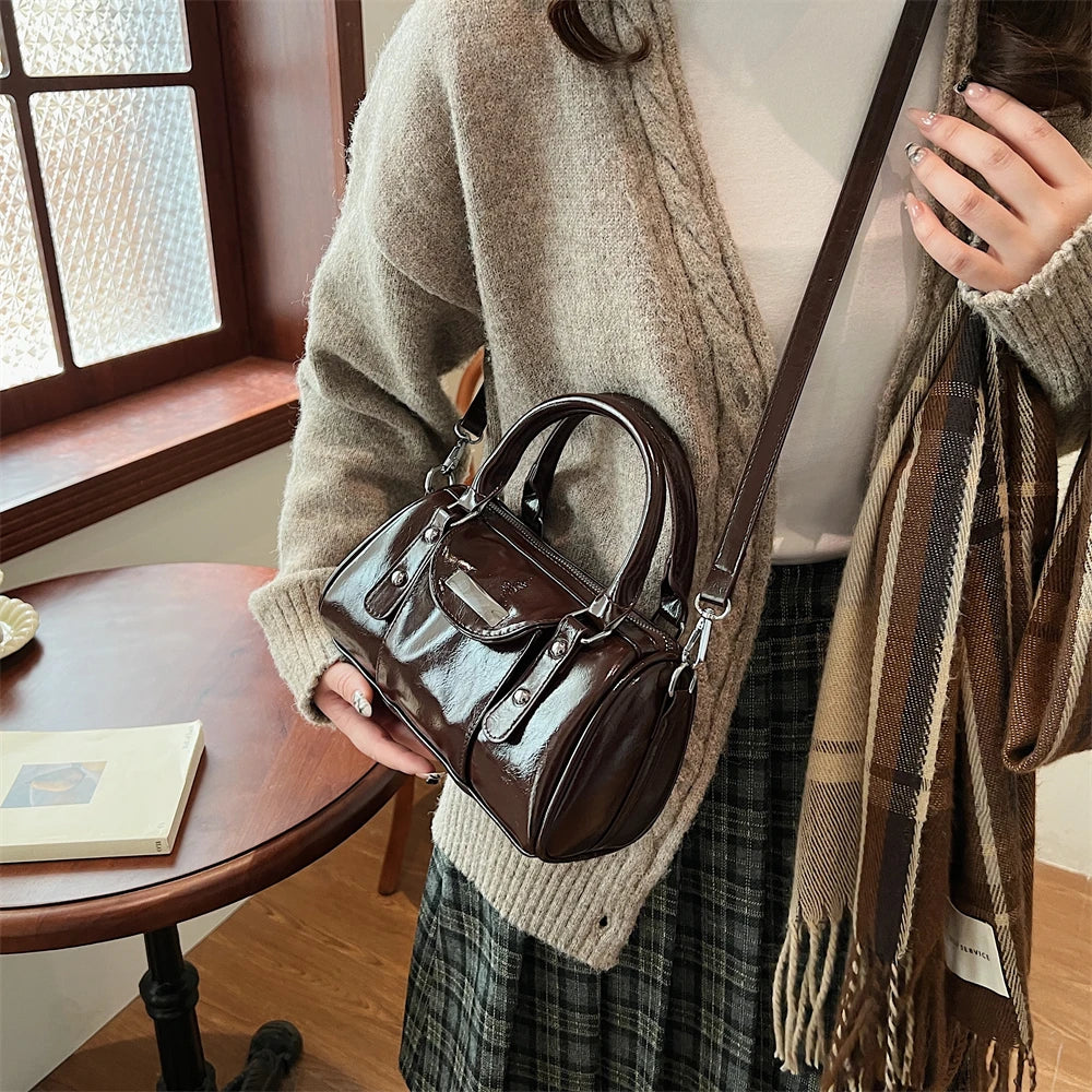 Burgundy Mini Top-Handle Bag for Women — PU Leather Shoulder & Crossbody Handbag 2024 Luxury Designer