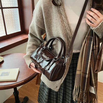 Burgundy Mini Top-Handle Bag for Women — PU Leather Shoulder & Crossbody Handbag 2024 Luxury Designer