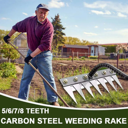 5/6/7/8 Teeth Carbon Steel Garden Hand Rake – Farm Weeding Scarifier, Agricultural Metal Harrow Tool