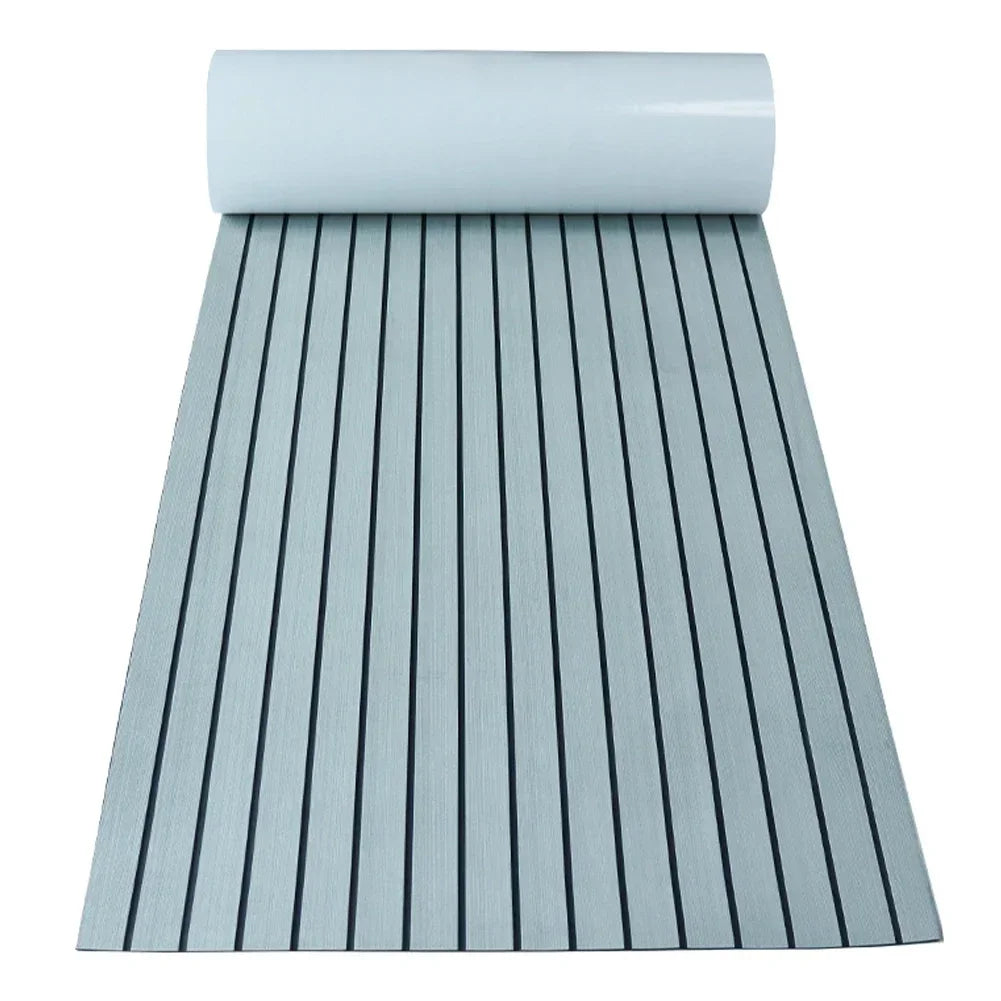 2.4m Self-Adhesive EVA Foam Marine Flooring — Faux Teak Striped Yacht Decking Sheet, 8 Styles in Brown, Gray, Gold & Black