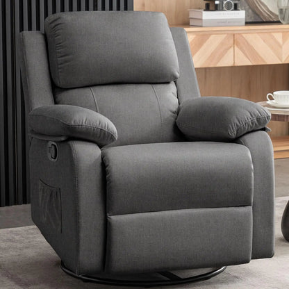 360° Swivel Recliner Rocker Chair – Upholstered Fabric Glider for Adults & Nursery Use