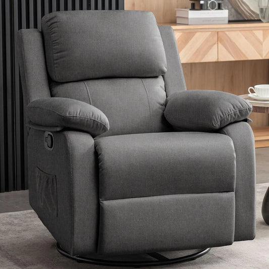 360° Swivel Recliner Rocker Chair – Upholstered Fabric Glider for Adults & Nursery Use