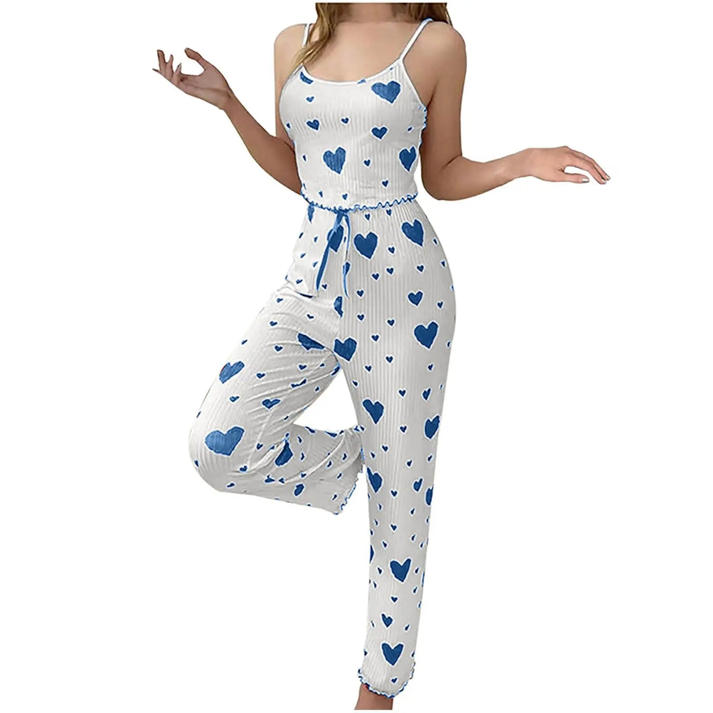 Plus Size Women's Pajama Set – 2-Piece Love Print Short Vest & Trousers, Soft & Breathable Sleepwear