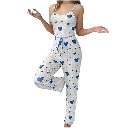 Plus Size Women's Pajama Set – 2-Piece Love Print Short Vest & Trousers, Soft & Breathable Sleepwear