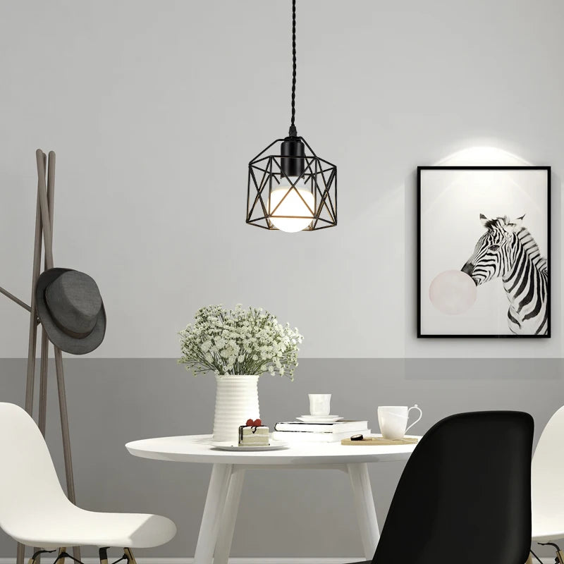 Modern LED Pendant Light - Iron Gold Black Minimalist Metal Cage Pendant Lamp - Living Room, Restaurant, Shop, Bar Fixture Decoration