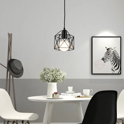Modern LED Pendant Light - Iron Gold Black Minimalist Metal Cage Pendant Lamp - Living Room, Restaurant, Shop, Bar Fixture Decoration