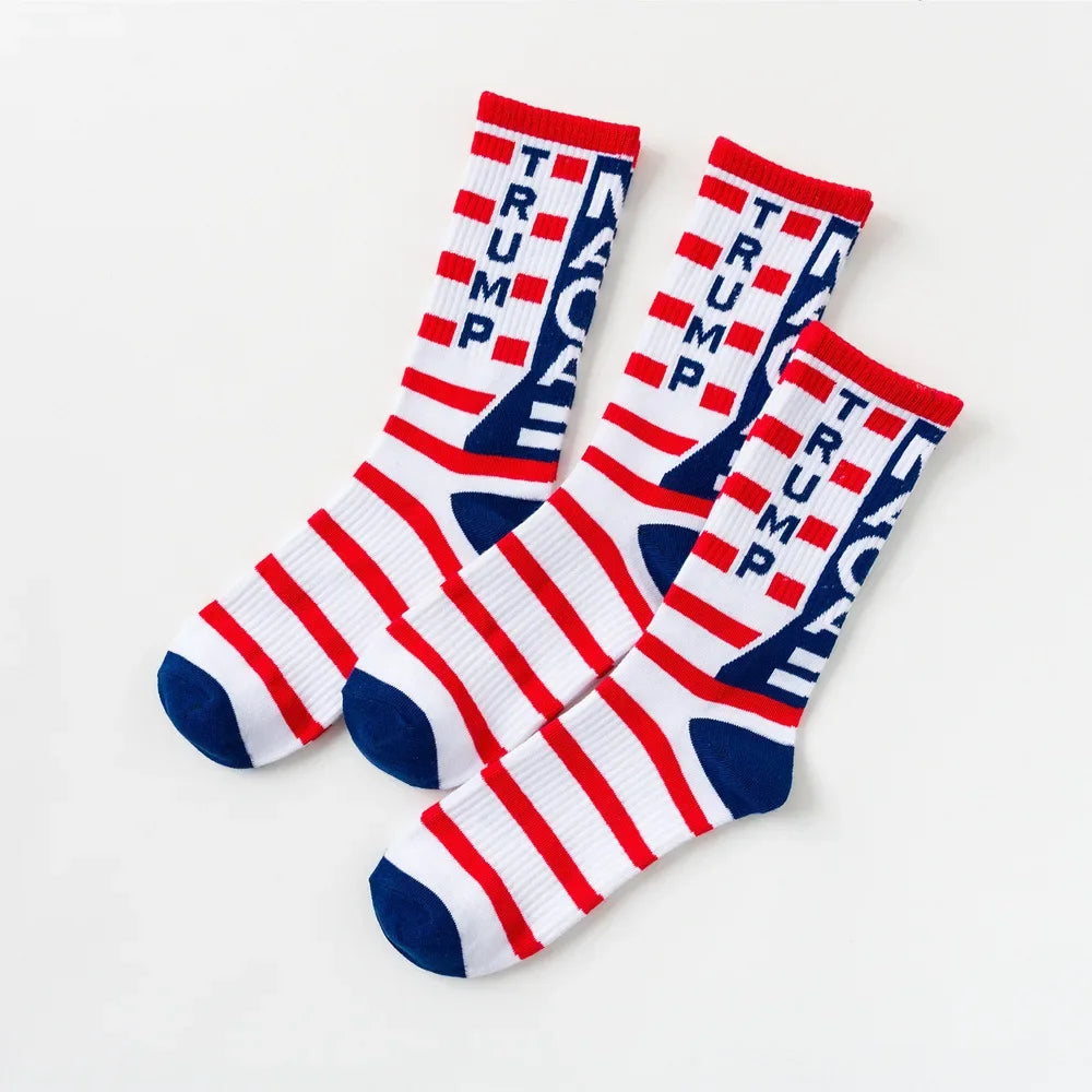2024 President Donald Trump Socks – Unisex Funny Print Casual Crew Socks, 3D Fake Hair Design, Hot Sale Hip Hop Style