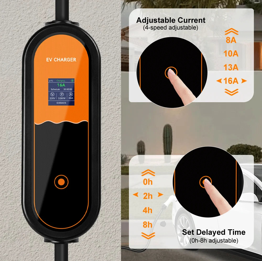 3.5KW Type 2 Portable EV Charger – Adjustable 8A-16A 1-Phase EU Plug for Electric Vehicles