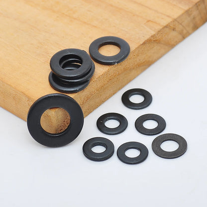 1-100pcs Black Flat Washers — M2 to M36 Carbon Steel Plain Gaskets