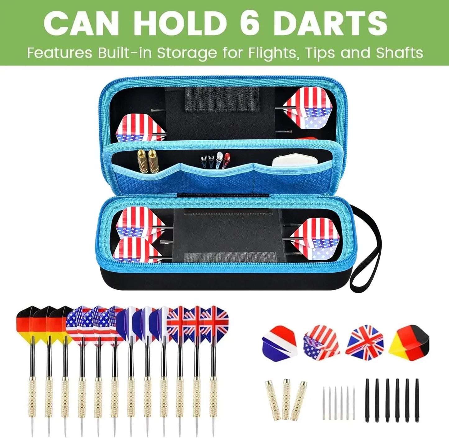 Dart Case Holder Bag – Storage Organizer for 6 Steel & Soft Tip Darts with Shafts and Flights