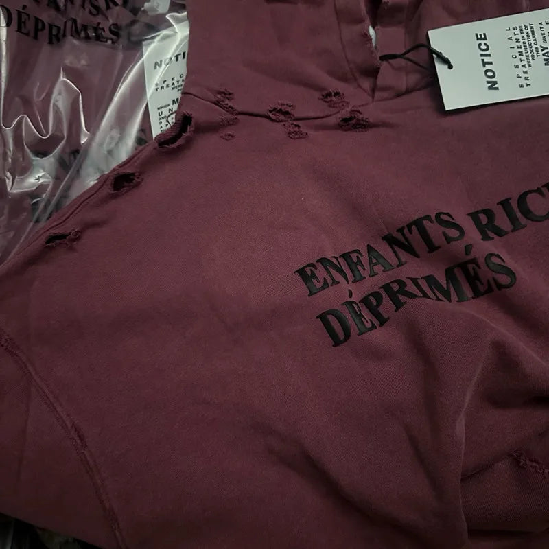 2025SS Ripped E.R.D. Hoodie – Men & Women Slogan Print Short Wide Sweatshirt