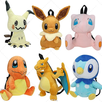 Pokémon Plush Backpack — Mimikyu, Eevee, Mew, Charmander, Gengar, Charizard, Piplup School Bag Gift for Kids & Adults