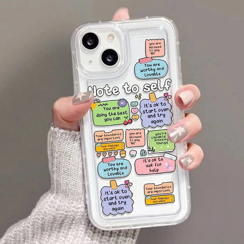 Cute Cartoon Ins Vibes Slogan Print Clear Case for iPhone 11 to 16 Pro Max, Plus, XR, XS Max, SE2 – Airbag Cover