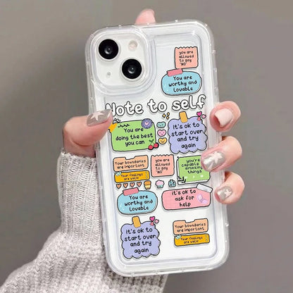 Cute Cartoon Ins Vibes Slogan Print Clear Case for iPhone 11 to 16 Pro Max, Plus, XR, XS Max, SE2 – Airbag Cover