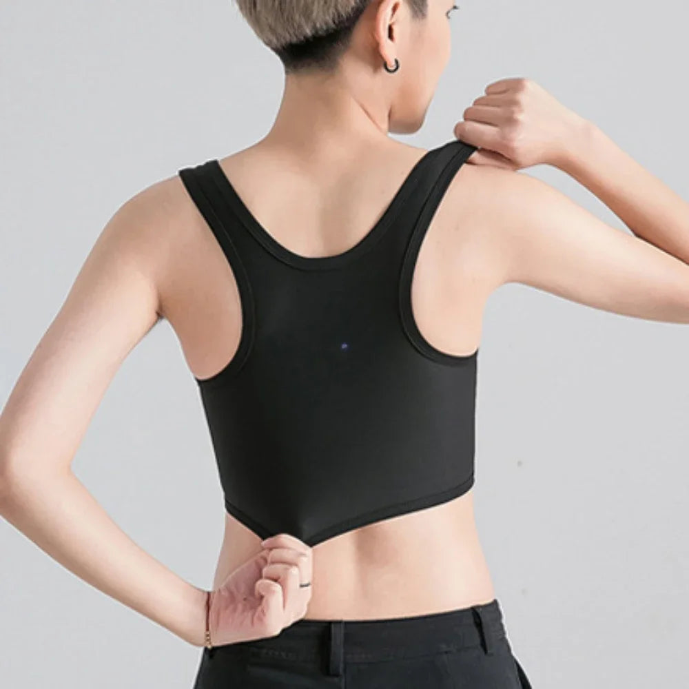 Women's Breathable Chest Binder: Side-Buckle Short Vest - Wireless Underwear Tank Top for Comfortable Chest Wrap