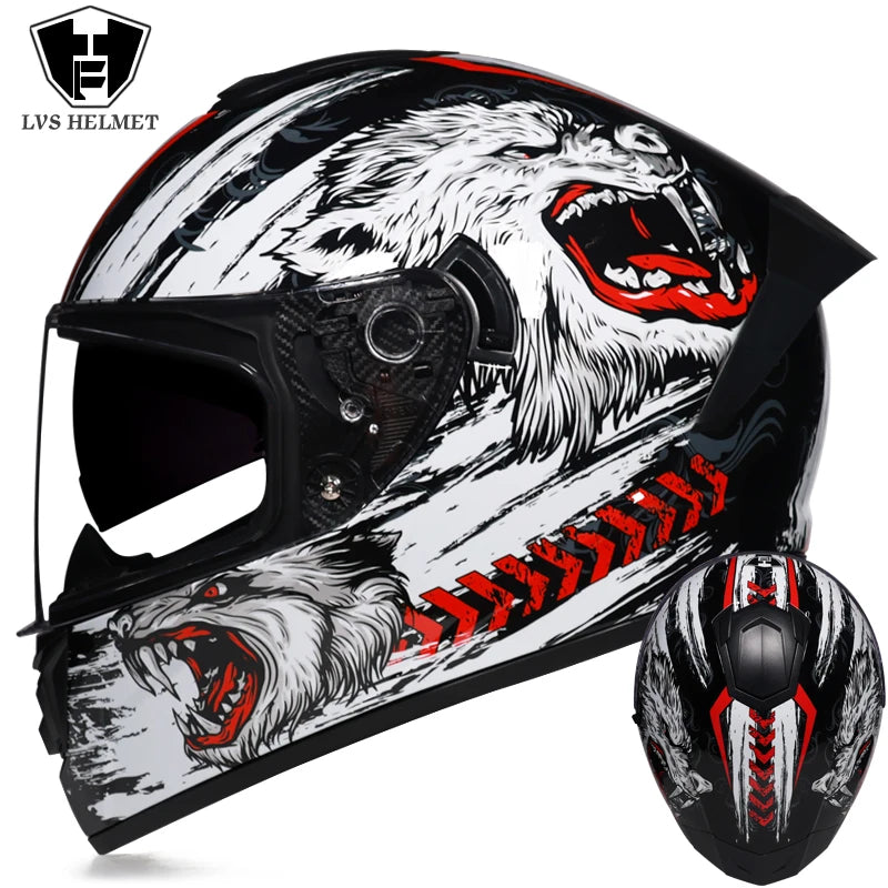 Full-Face Motorcycle Helmet — Winter Warm Double Visor Racing & Sports Motorbike Helmet