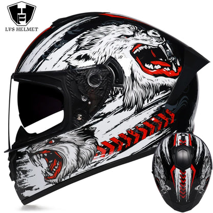 Full-Face Motorcycle Helmet — Winter Warm Double Visor Racing & Sports Motorbike Helmet