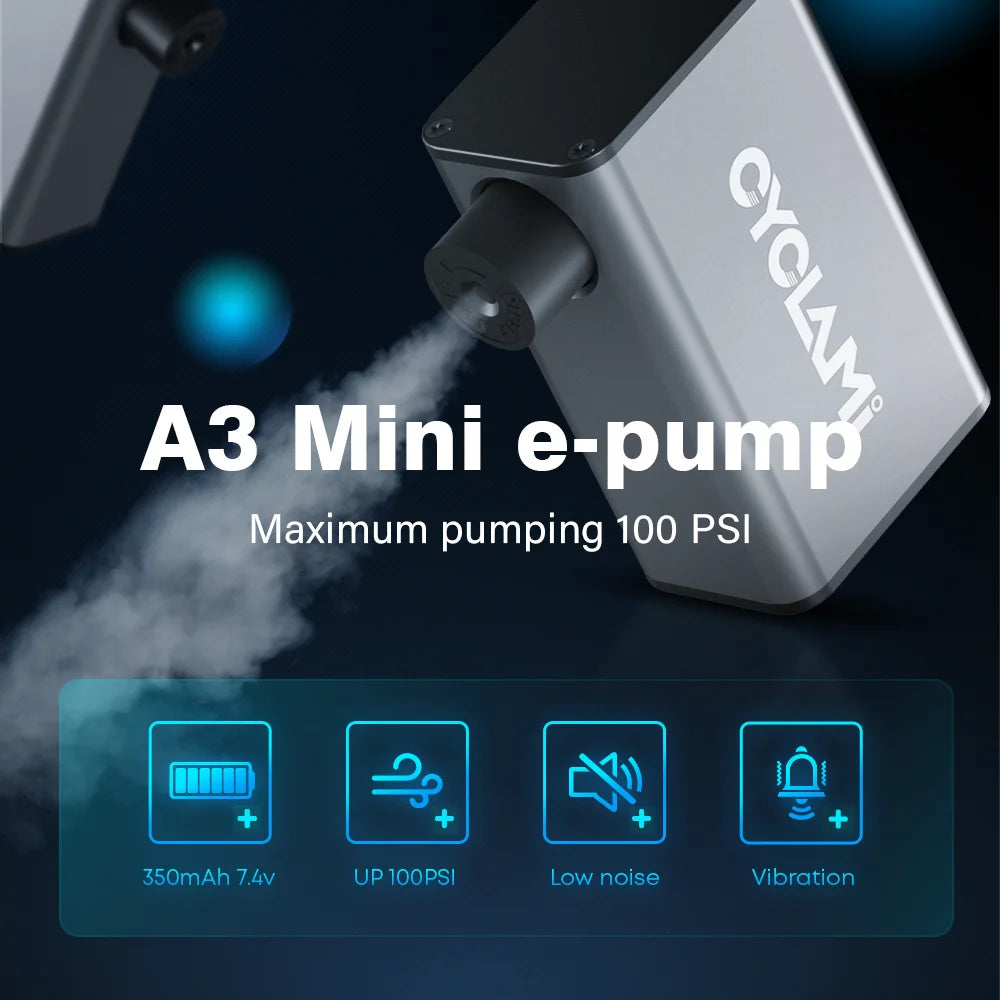 CYCLAMI A3 Ultralight Electric Bike Pump – 100 PSI Portable Tire Inflator for MTB, Road Bike & Motorcycle, Aluminum Alloy