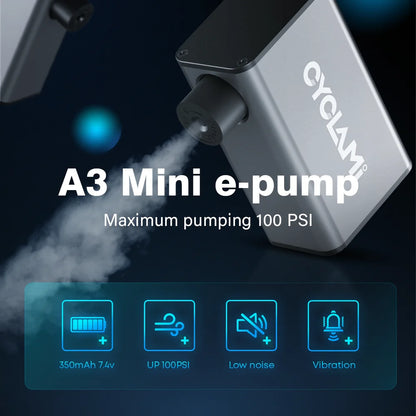 CYCLAMI A3 Ultralight Electric Bike Pump – 100 PSI Portable Tire Inflator for MTB, Road Bike & Motorcycle, Aluminum Alloy