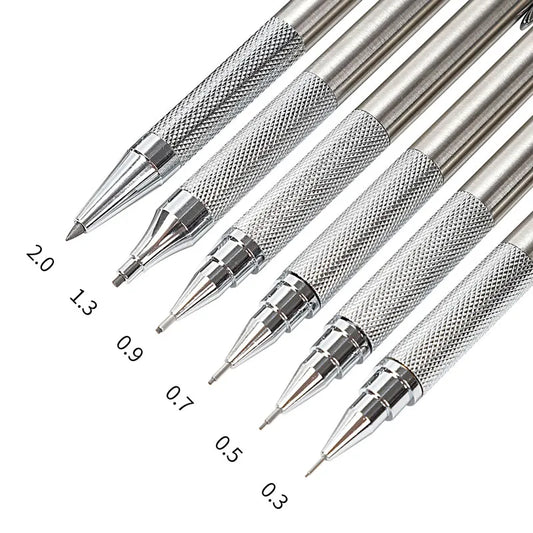 Full Metal Mechanical Pencil Set - 0.3  0.5  0.7  0.9  1.3  2.0 mm - Art Drawing & Painting Automatic Pencil with Leads - Office & School Supply