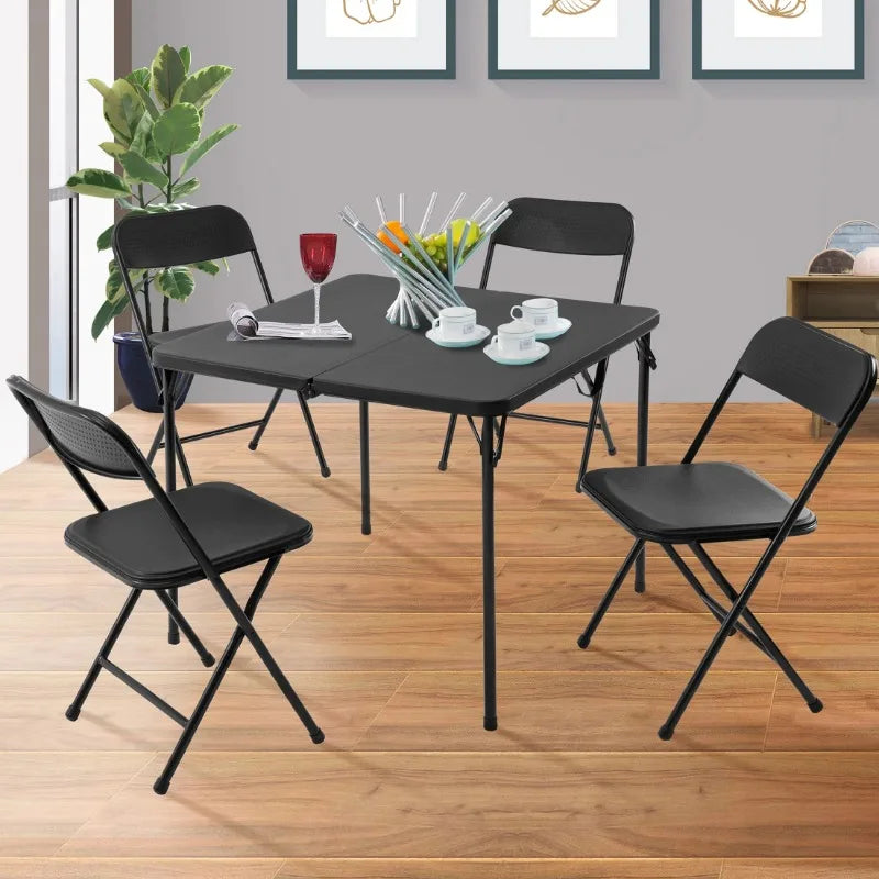 Mainstays 5-Piece Folding Table and Chair Set – Black Resin Card Table with 4 Foldable Chairs