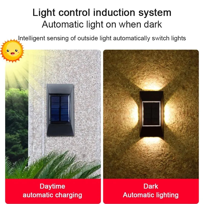 12 LED Solar Wall Lamp – Outdoor Waterproof, Four-Sided Glowing Light for Staircase, Villa, and Balcony Lighting