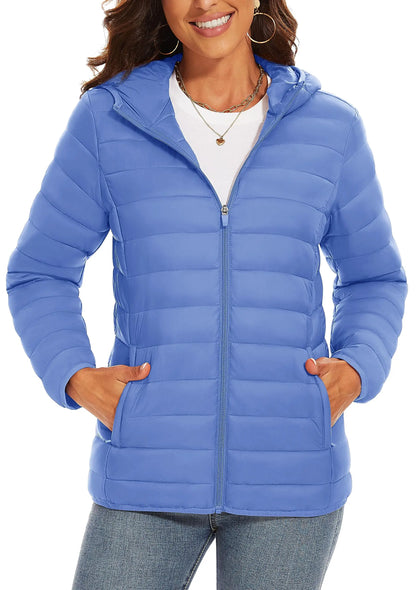 TACVASEN Women's Hooded Puffer Jacket – Full Zip Quilted Winter Coat, Lightweight Windbreaker Outerwear